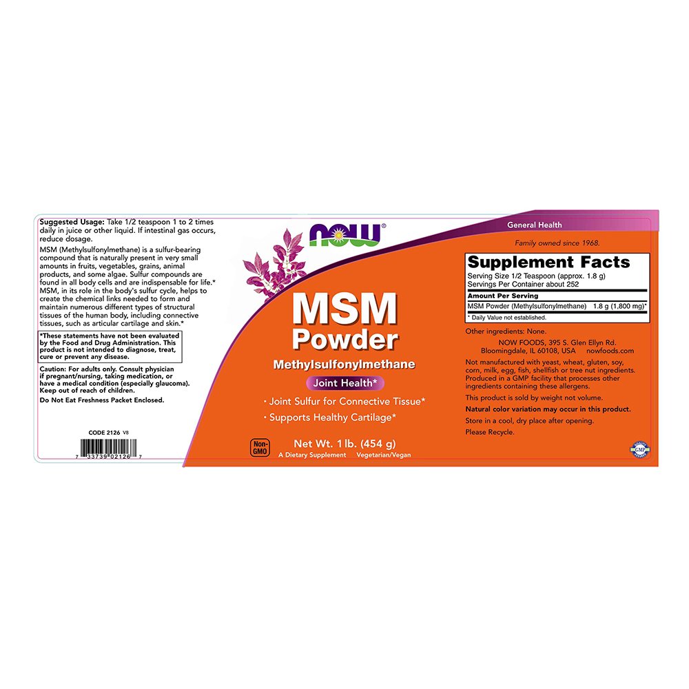 NOW MSM Pure Powder, 1 libra