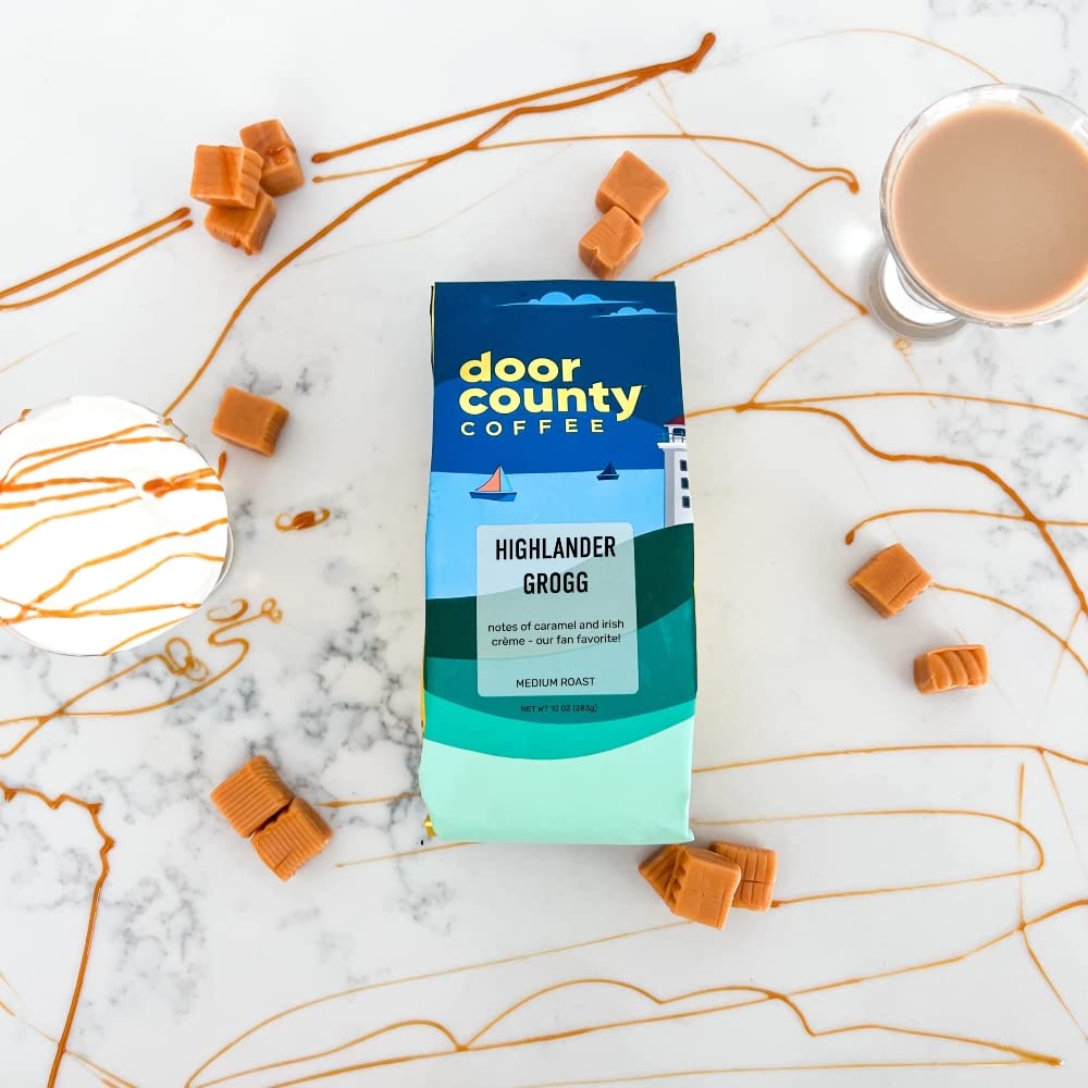Café Decaf Highlander Grogg Door County Coffee 10 oz Grano Medio