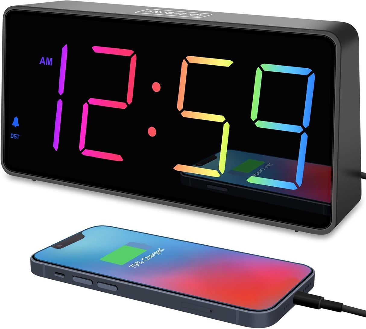 Reloj Despertador Digital Extra Fuerte con Luz LED y Cargador
