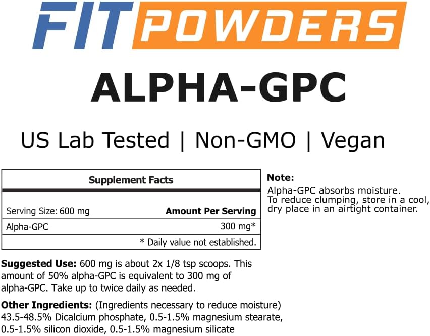 Polvo Alpha-GPC, No GMO, Vegano, Pre-Entreno, Memoria y Enfoque