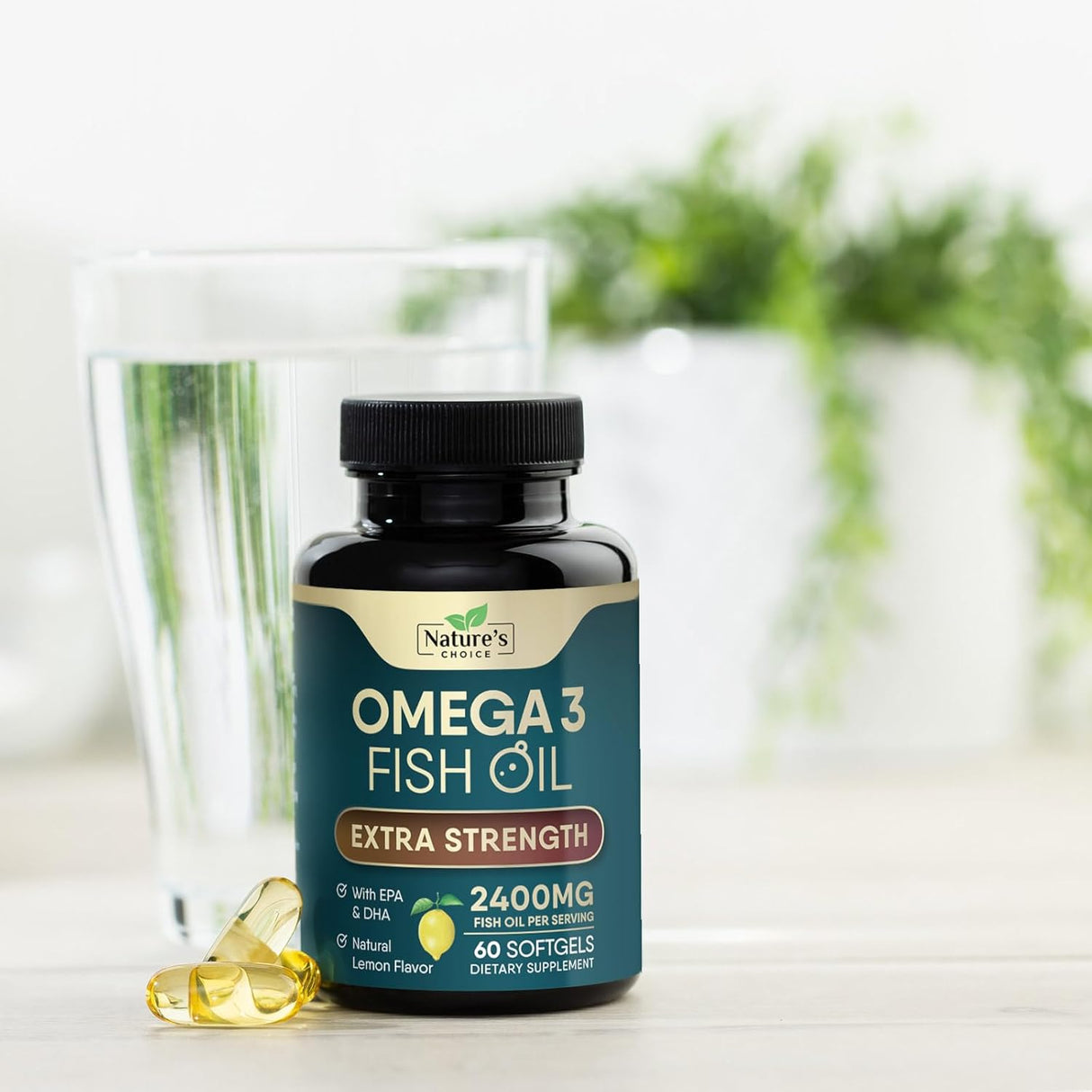 Suplemento de Omega 3 Fish Oil, 2400 mg, 60 cápsulas