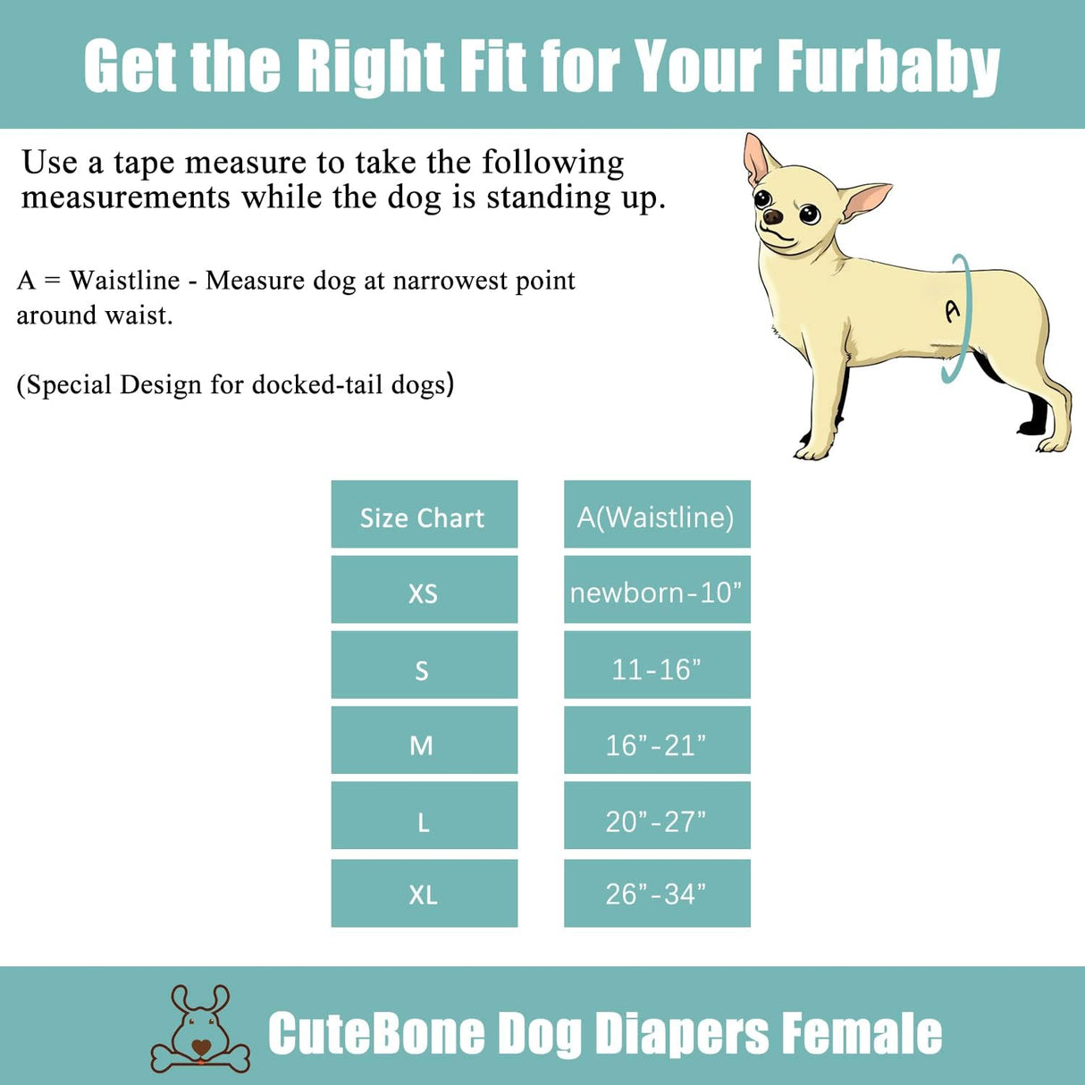 CuteBone Pañales lavables para perras, sin agujero en la cola