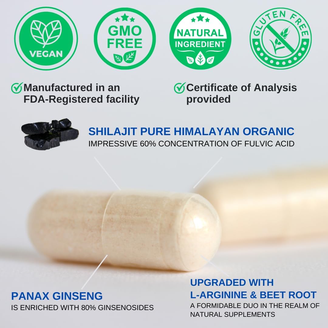 Suplemento Shilajit Pure Himalayan 1500 mg con Panax Ginseng