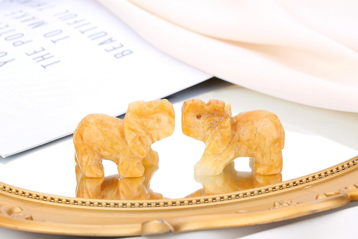 QINJIEJIE Cristales de jade amarillo, decoración de elefante