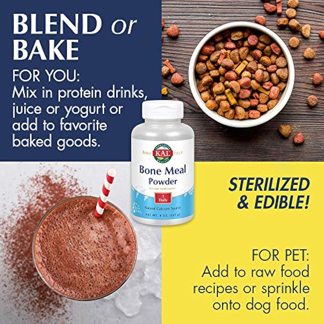 KAL polvo de comida de hueso, 8 onzas