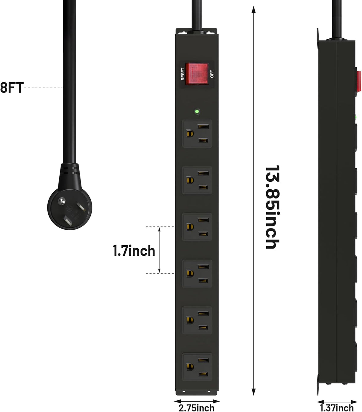 Regleta de alimentación de metal , 6 salidas de CA, enchufe