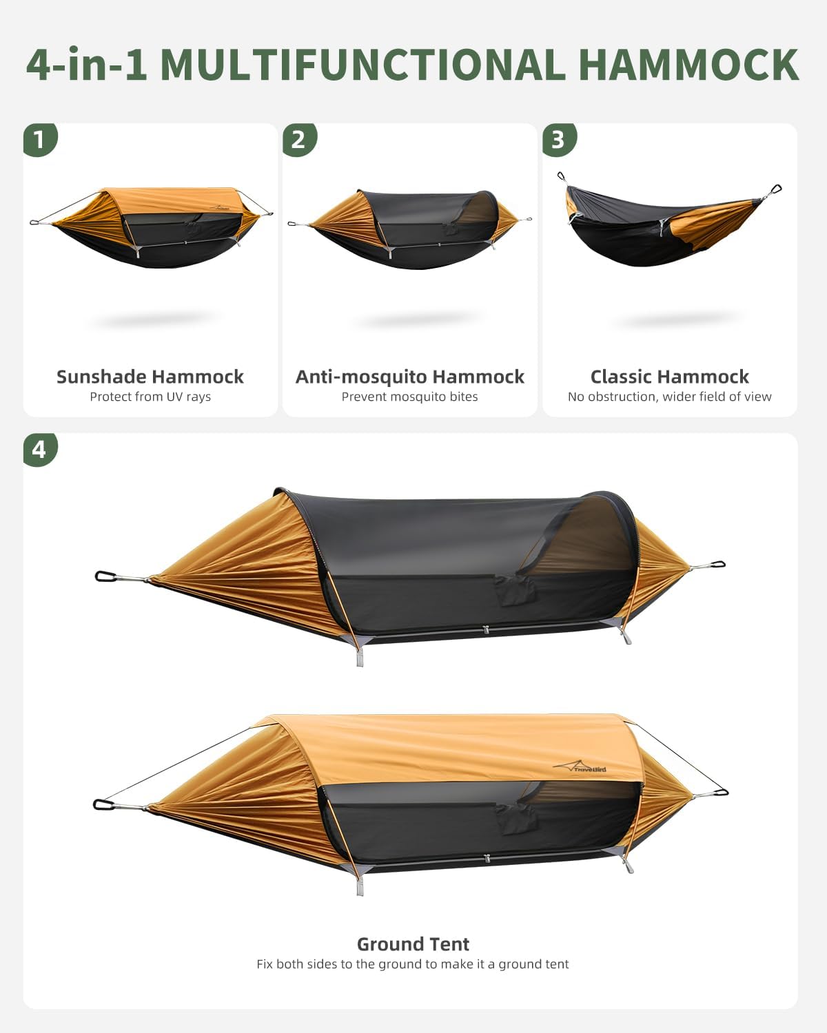 Hamaca de Camping con Mosquitera y Sombra, 4 en 1, Modelo X