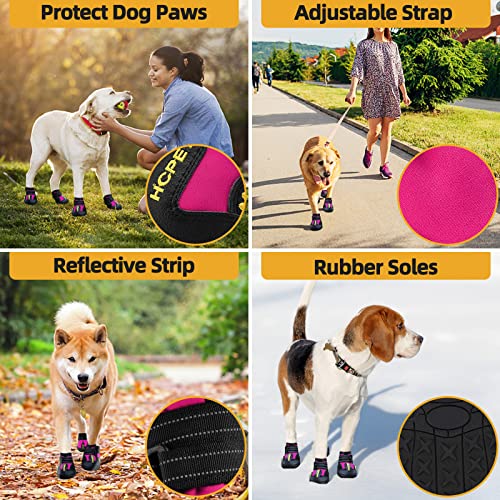 Hcpet - Botas de perro para mascotas, impermeables, transpirables, antideslizantes, 3M, con correa reflectante de tamaño pequeño a grande, 4 unidades