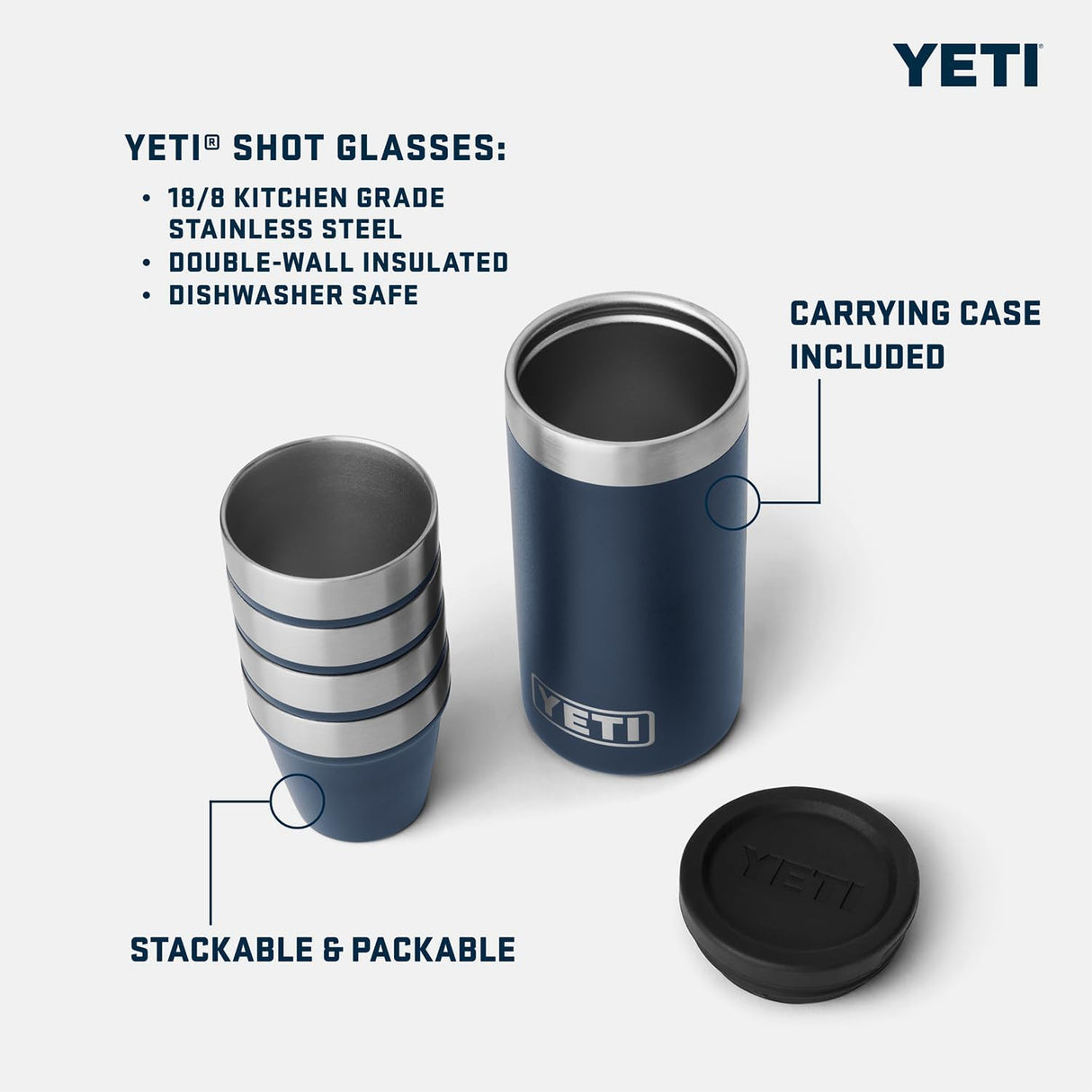 Vasos de Disparo YETI con Estuche, Set de 4, Modelo Portátil