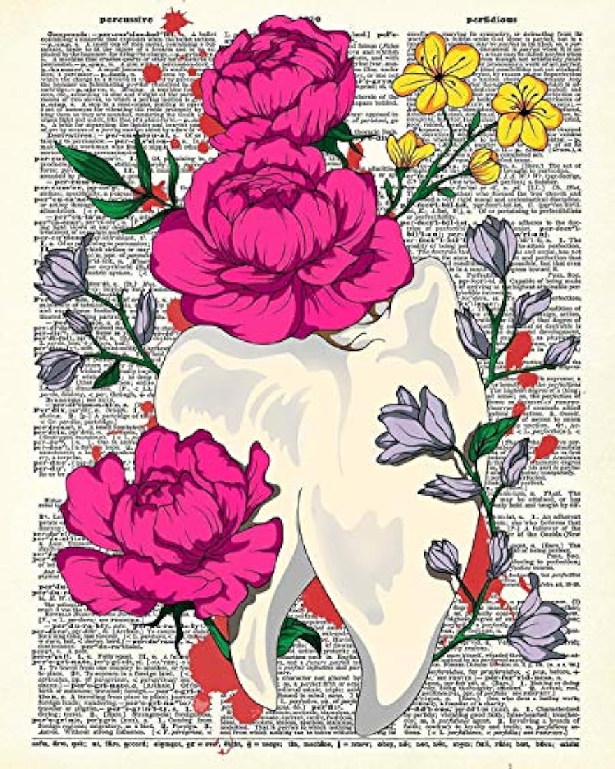 cartel de decoración de diente con flores sin marco