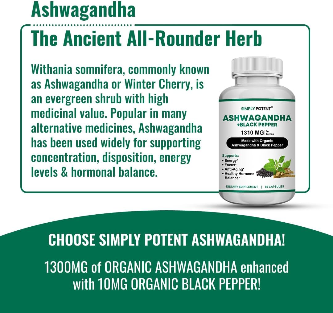 Suplemento Simply Potent Cápsulas de Ashwagandha absorción