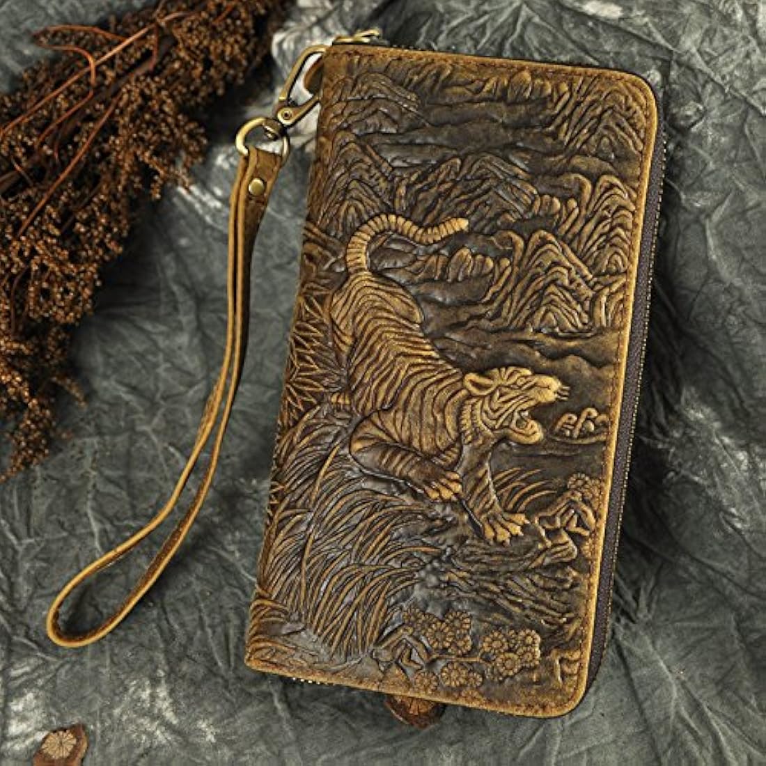 Le'aokuu Funda de piel auténtica para hombre, estilo vintage