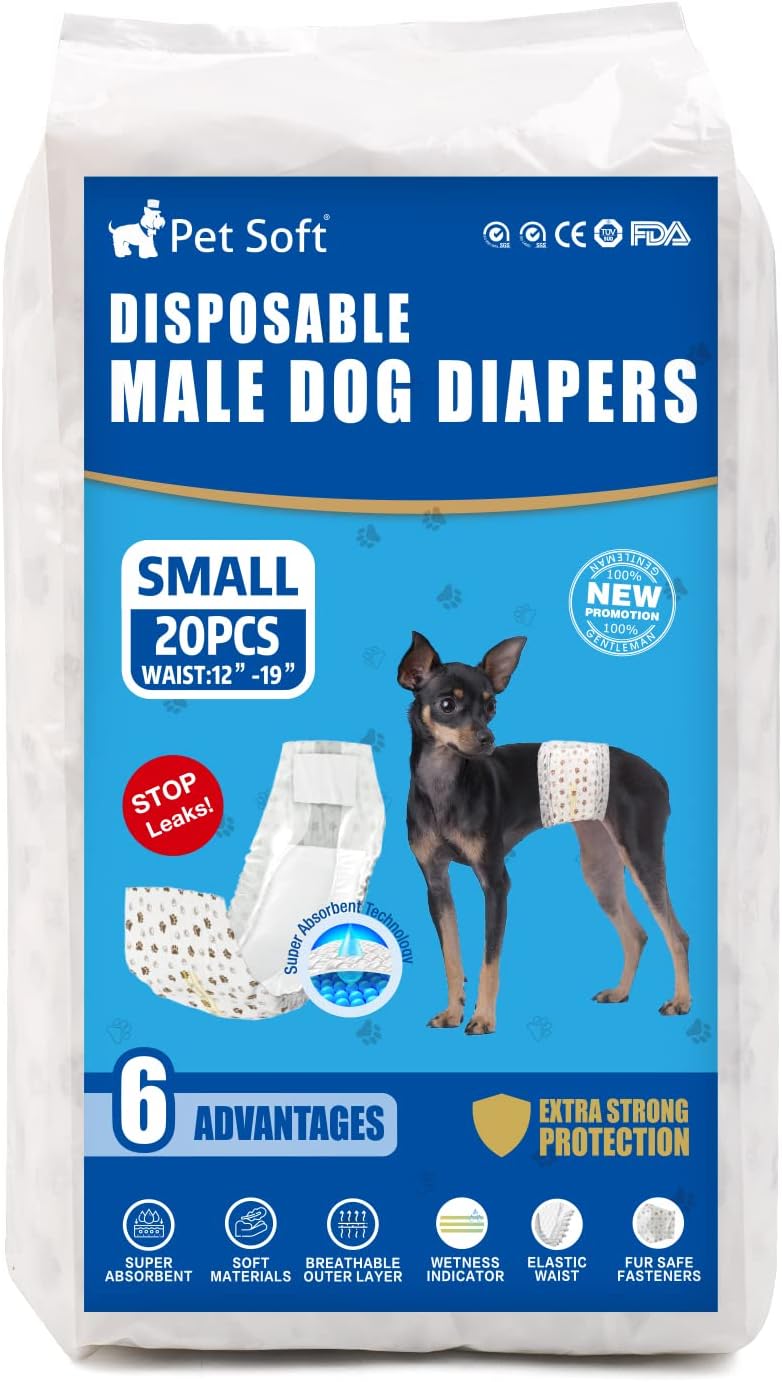 Pet Soft Pañales desechables para perros machos, con indicador de humedad
