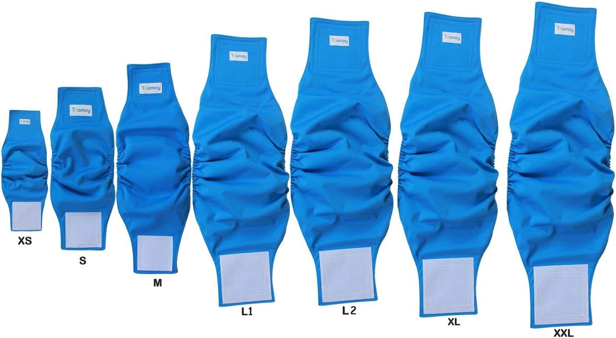 Pañales envolventes reusables perros machos, Negro + gris + azul lago