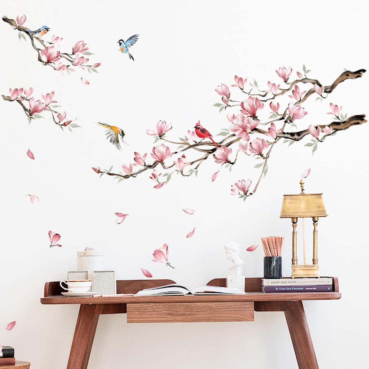 Decalmile Vinilos de Pared Flores Magnolia y Pájaros