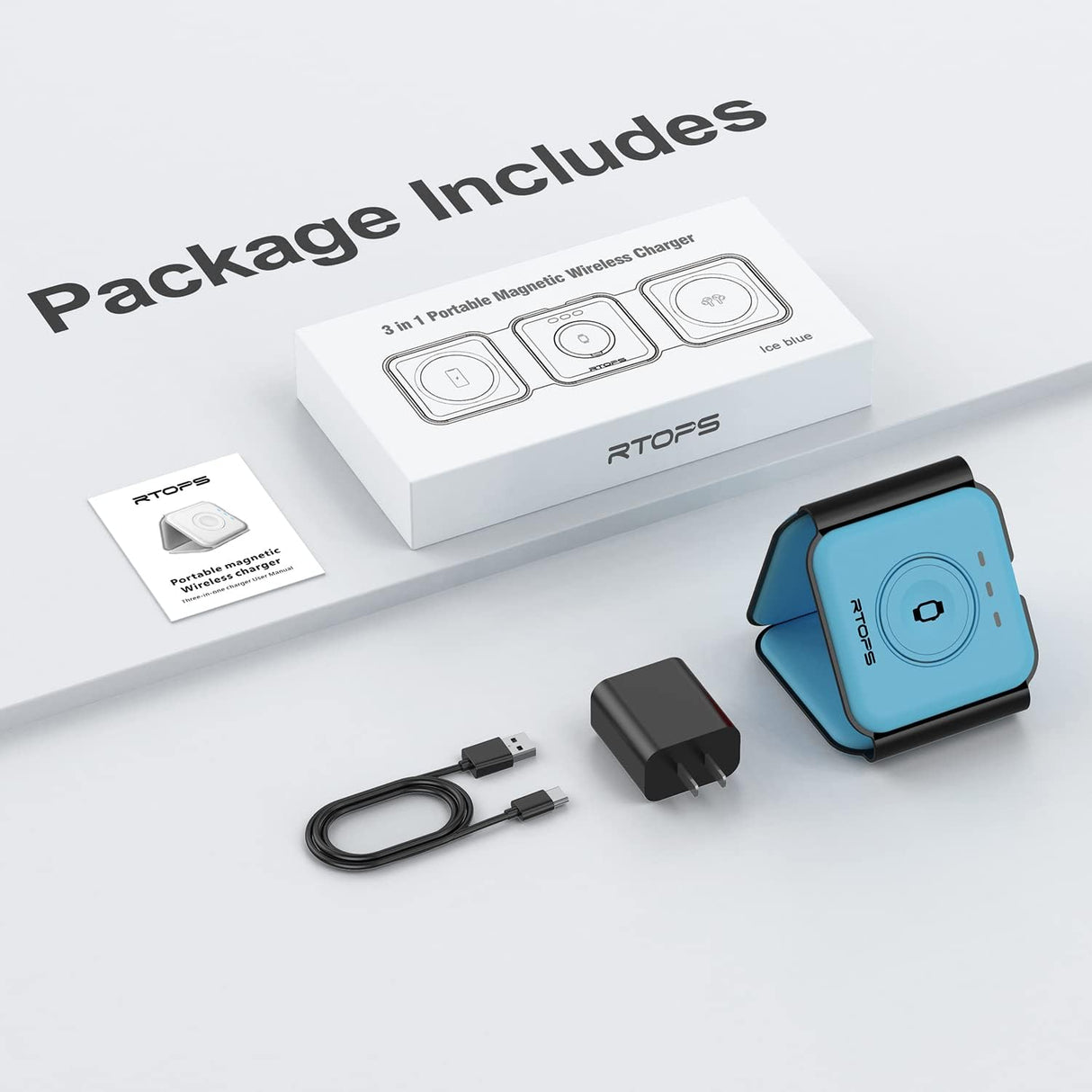 Cargador inalámbrico 3 en 1 magnética de viaje color azul