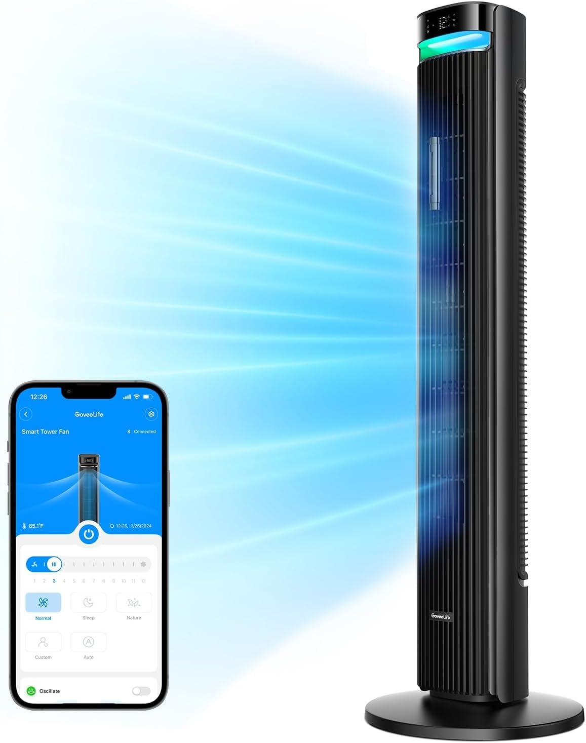 Ventilador Torre GoveeLife 42'', Oscilante, Control APP, 12 Velocidades