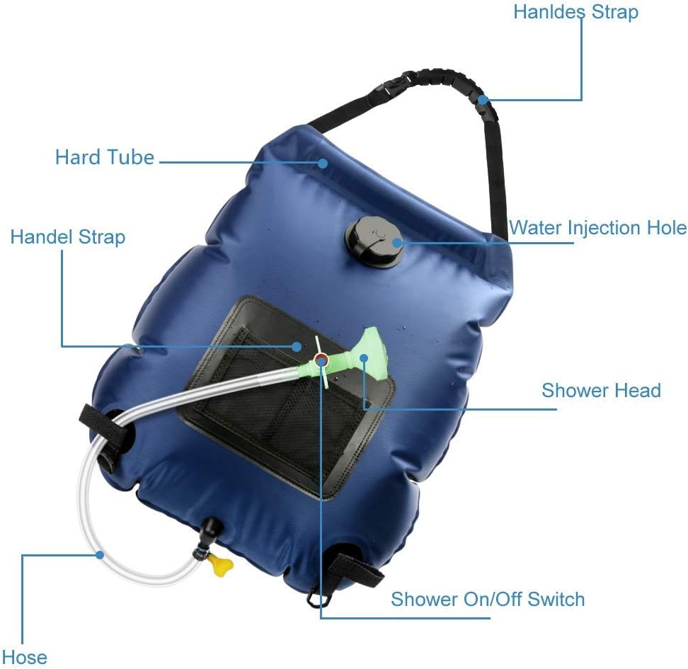 Ducha Solar Portátil con Bolsa de Agua y Cabezal Desmontable