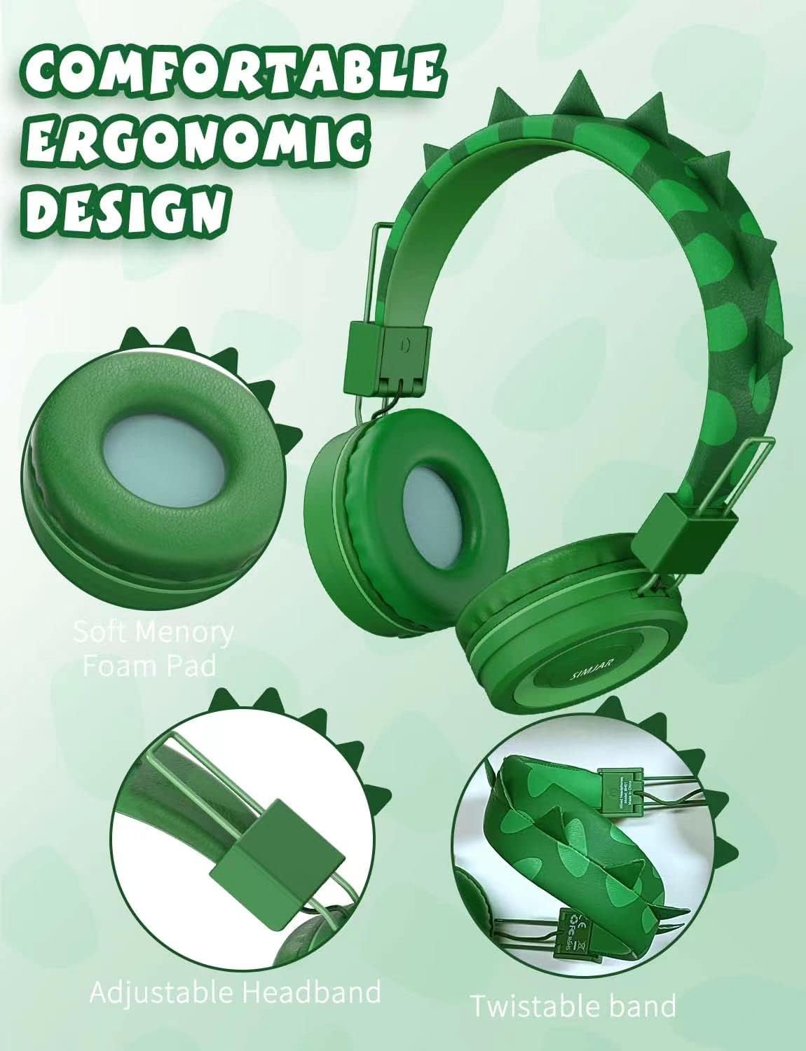 Auriculares de dinosaurio para niños con micrófono