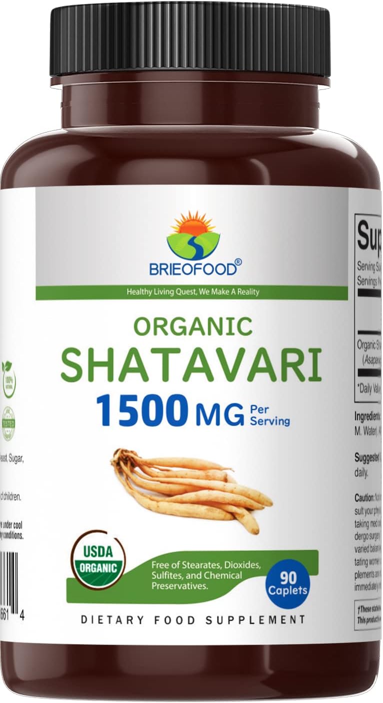 Shatavari Orgánico 1500 mg Vegetariano Sin Gluten 90 Tabletas