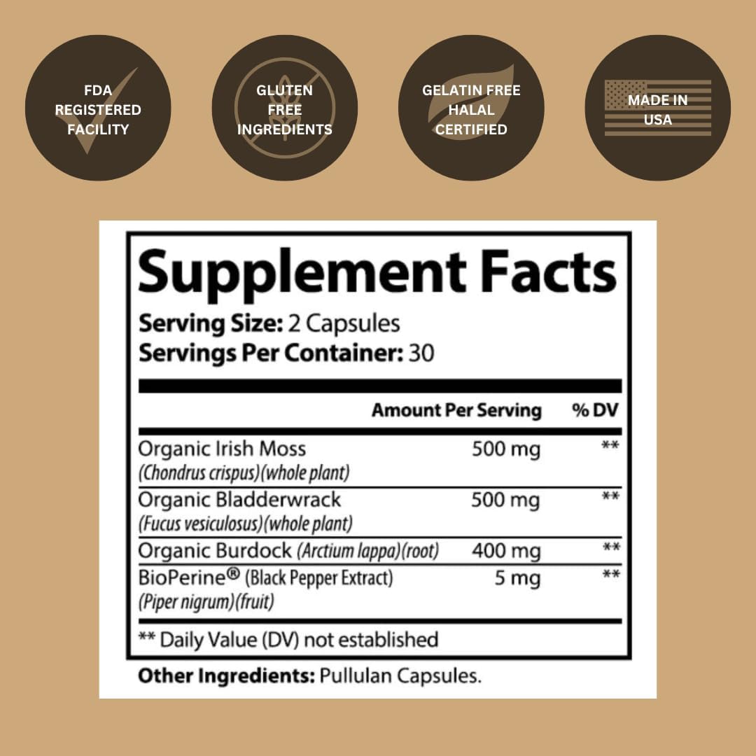 Vitaminas para mujeres negras - Cápsulas de musgo marino irlandés 500 mg, soporte inmune