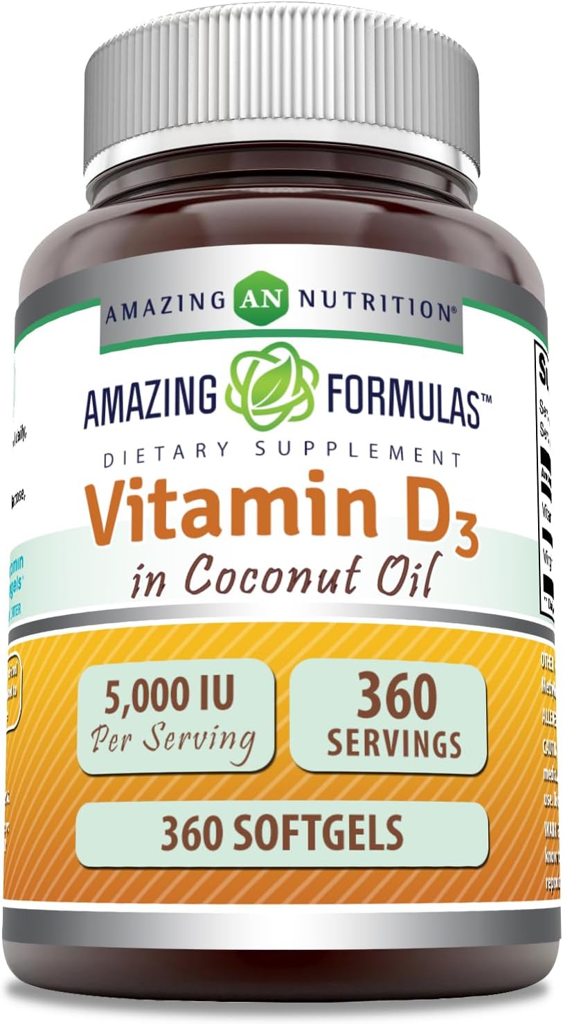 Suplemento de Vitamina D3 Amazing Formulas 5000 IU 360 Softgels