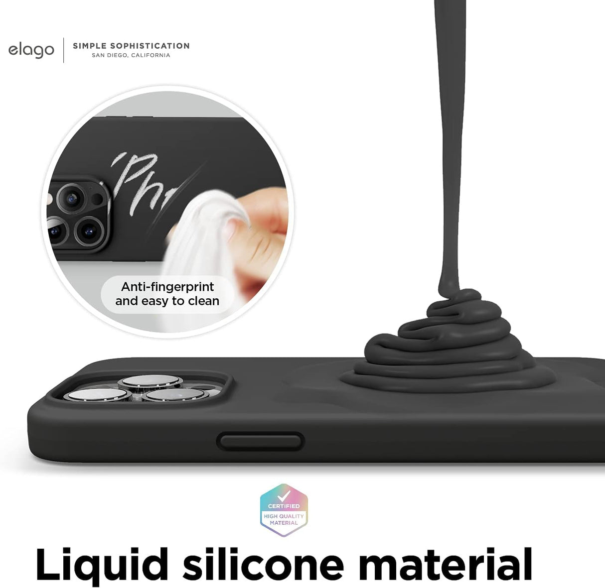 elago - Funda compatible con iPhone 13 Pro Max, funda de silicona líquida, funda protectora de cámara de cuerpo completo, a prueba de golpes, funda delgada para teléfono, forro de microfibra suave antiarañazos, 6.7 pulgadas (negro)