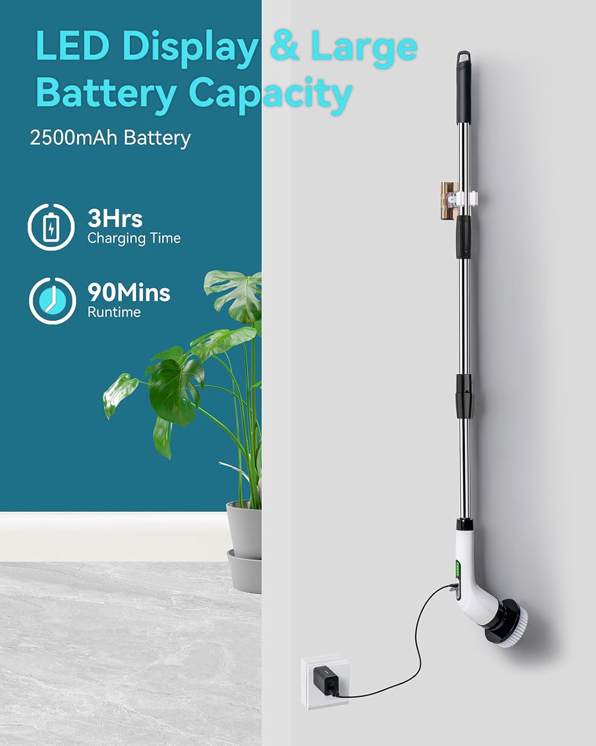 Limpiador eléctrico giratorio para limpiar el baño: limpiador de ducha eléctrico inalámbrico - Cepillo de limpieza eléctrico para bañera de azulejos