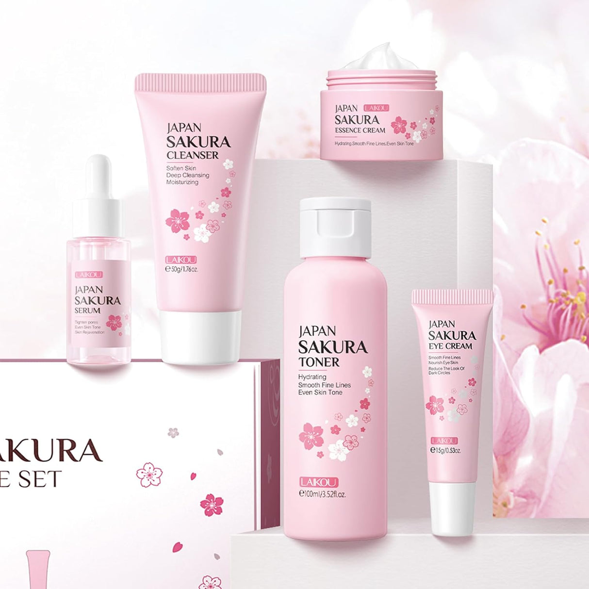 Kit Cuidado Piel Sakura Japón Mujeres con Limpiador y Cremas
