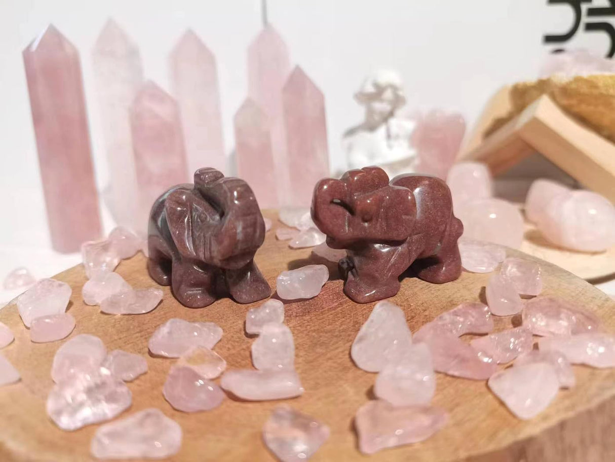 QINJIEJIE Decoración de elefante, cristales de cuarzo cereza