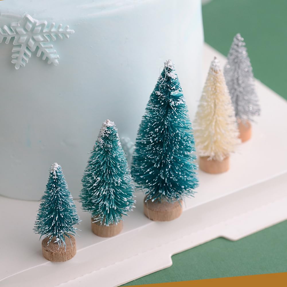 8 Pcs Árboles Navideños Artificiales Miniatura con Base de Madera