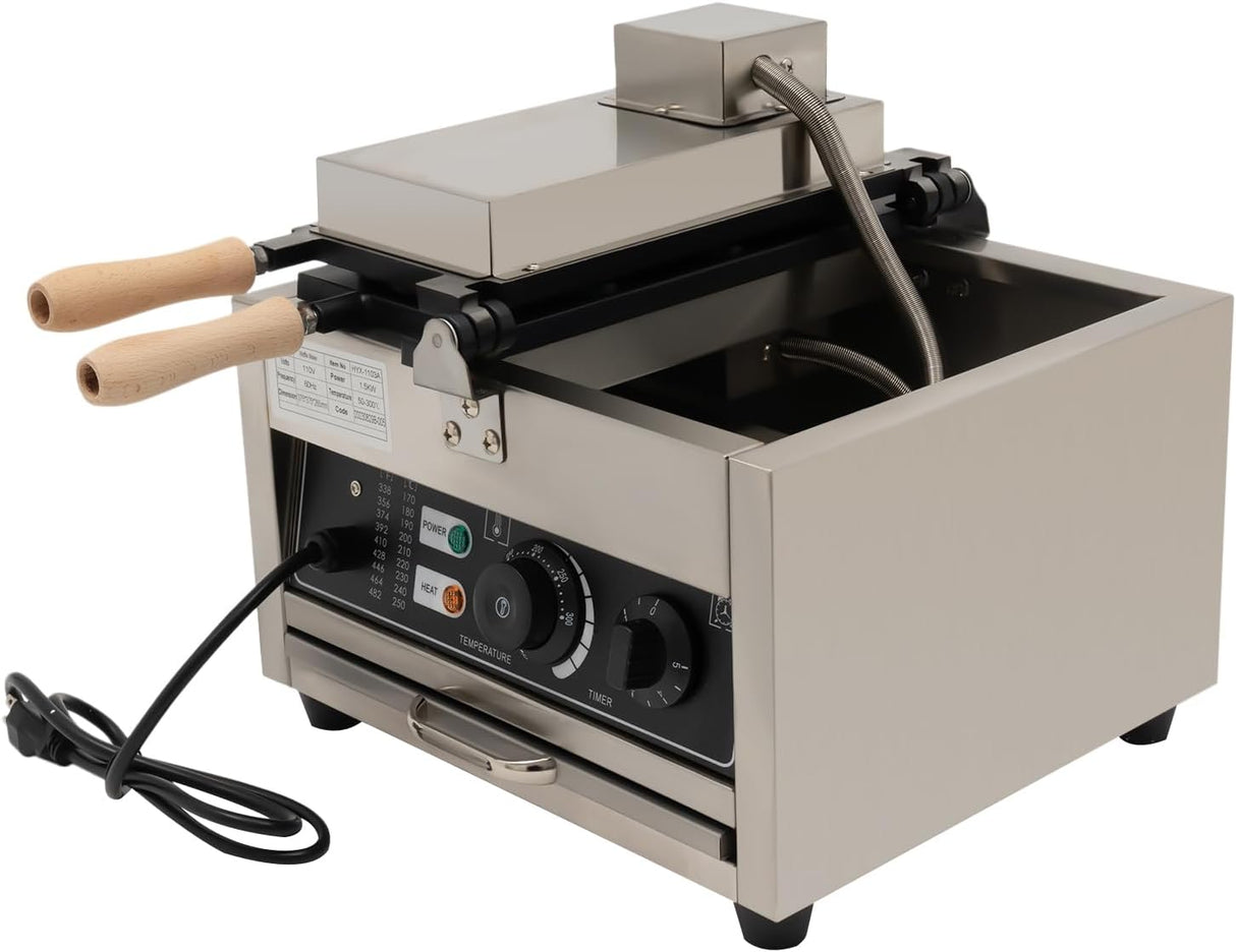 Máquina de Waffles Taiyaki, 1500W, Acero Inoxidable, 110V