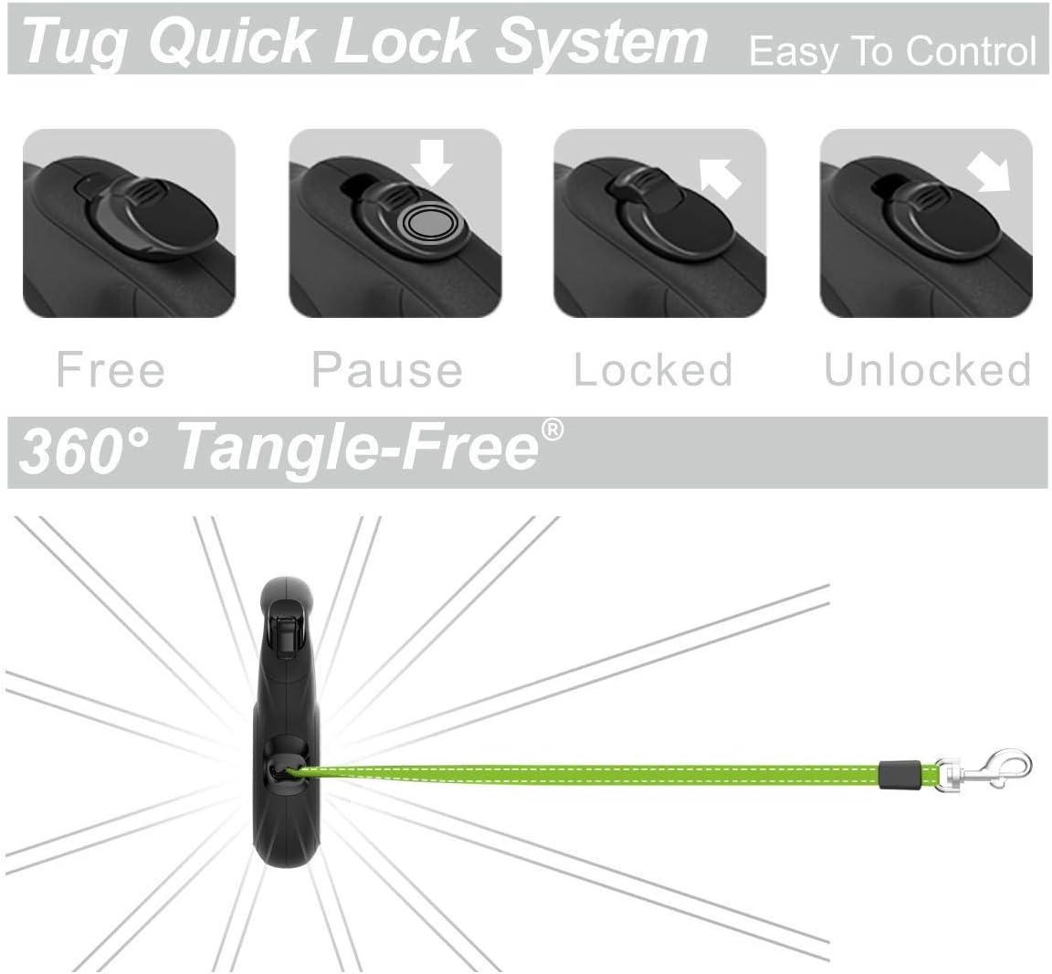 Correa reflectante de 360° sin enredos de 16 pies, Negro TUG