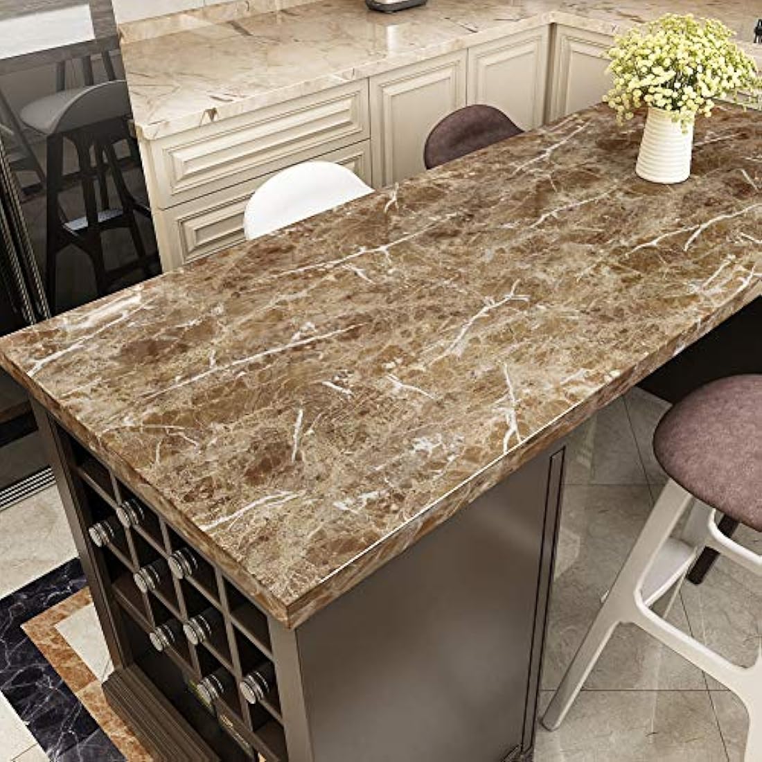 Papel en vinilo autoadhesivo estilo mármol marrón (30x118)