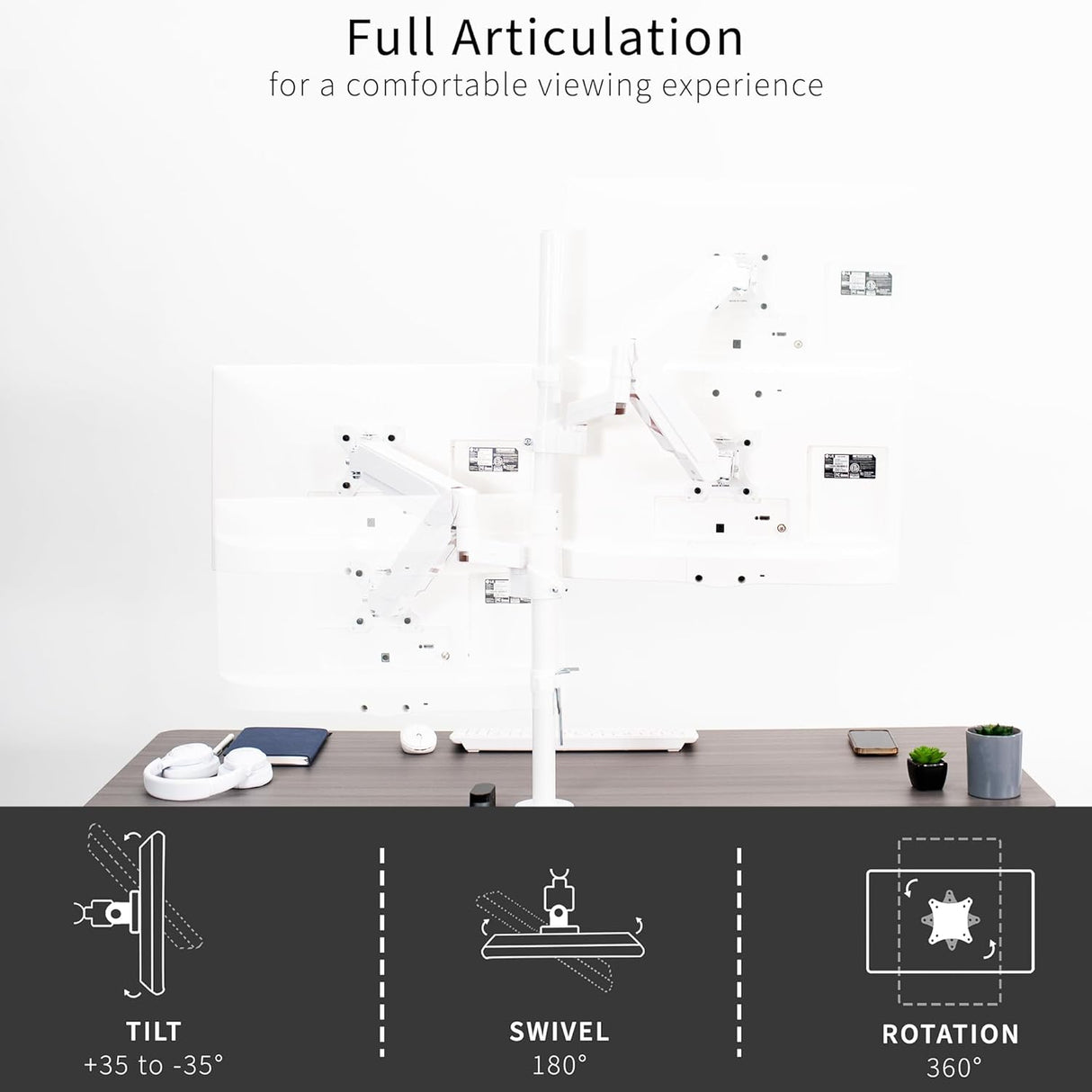 Soporte Doble para Monitores VIVO, Altura Ajustable, STAND-V012KW