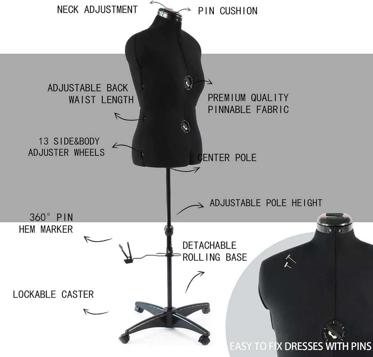 Maniquí Ajustable para Costura, Pinnable, 12-18, 13 Diales