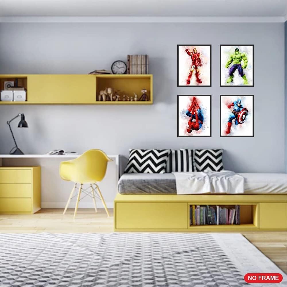 Posters Acuarela Superhéroes para Habitación Infantil sin Marco