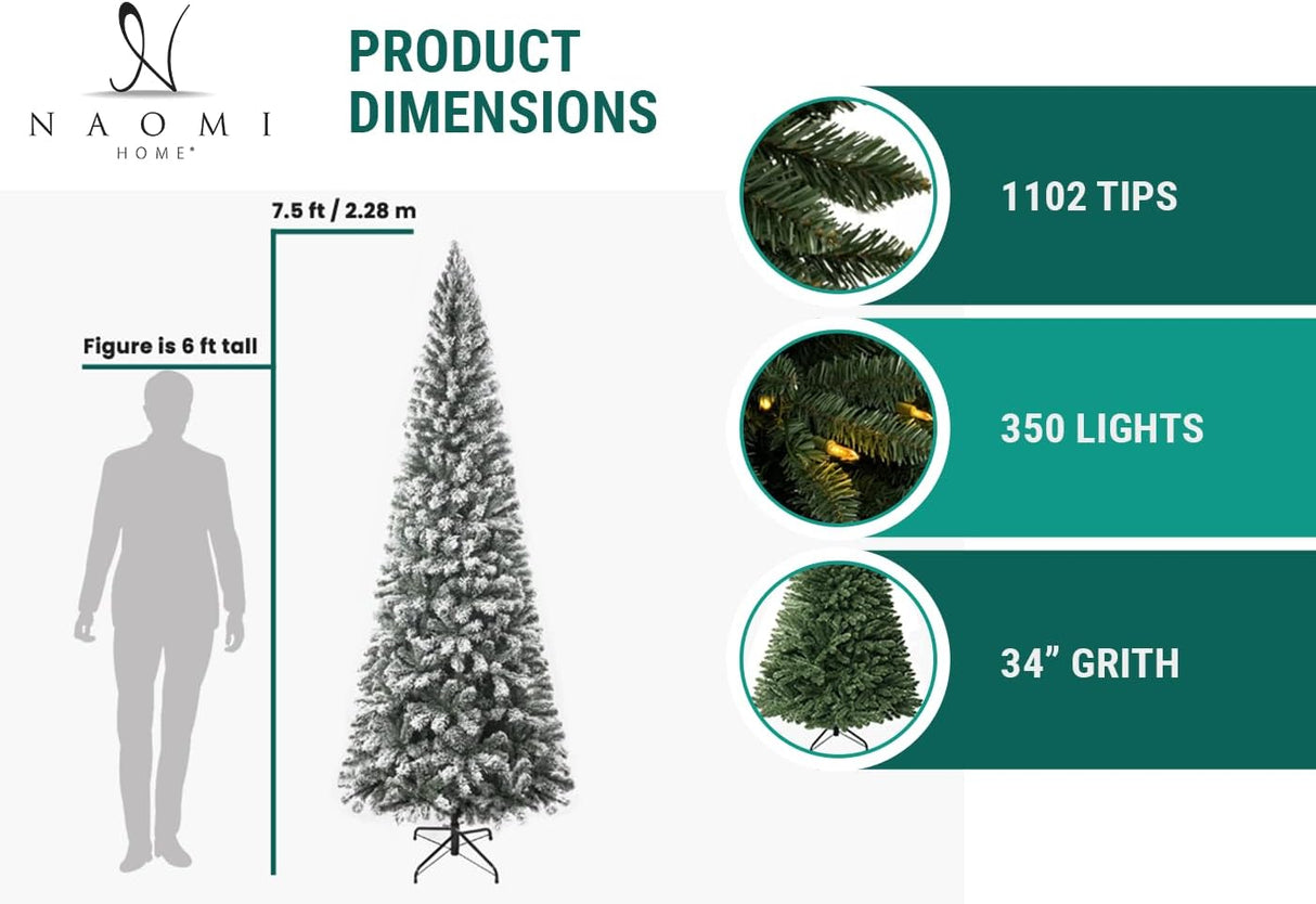 Árbol de Navidad artificial esbelto con luces, modelo 7.5ft