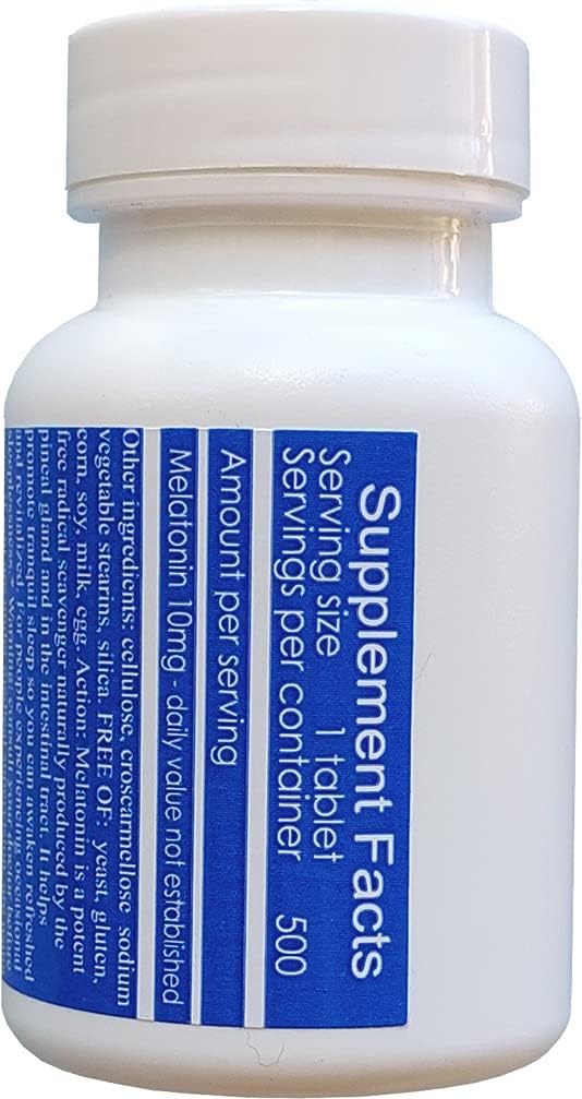 Melatonina 10mg Rápida Disolución Vegana 500 Count Super Fuerte