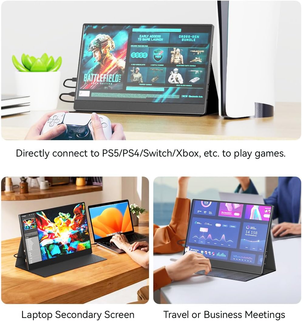 Monitor portátil AYY 15 FHD 1080P USB C HDMI, soporte incluido