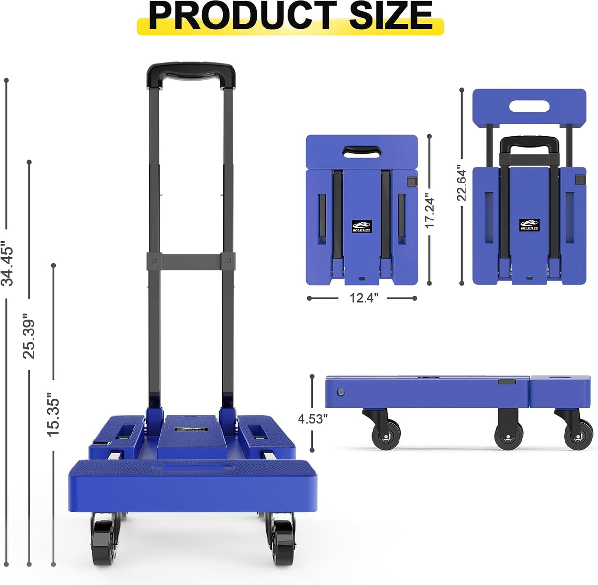 Carretilla Plegable SOLEJAZZ 500LB, 6 Ruedas, 2 Cuerdas