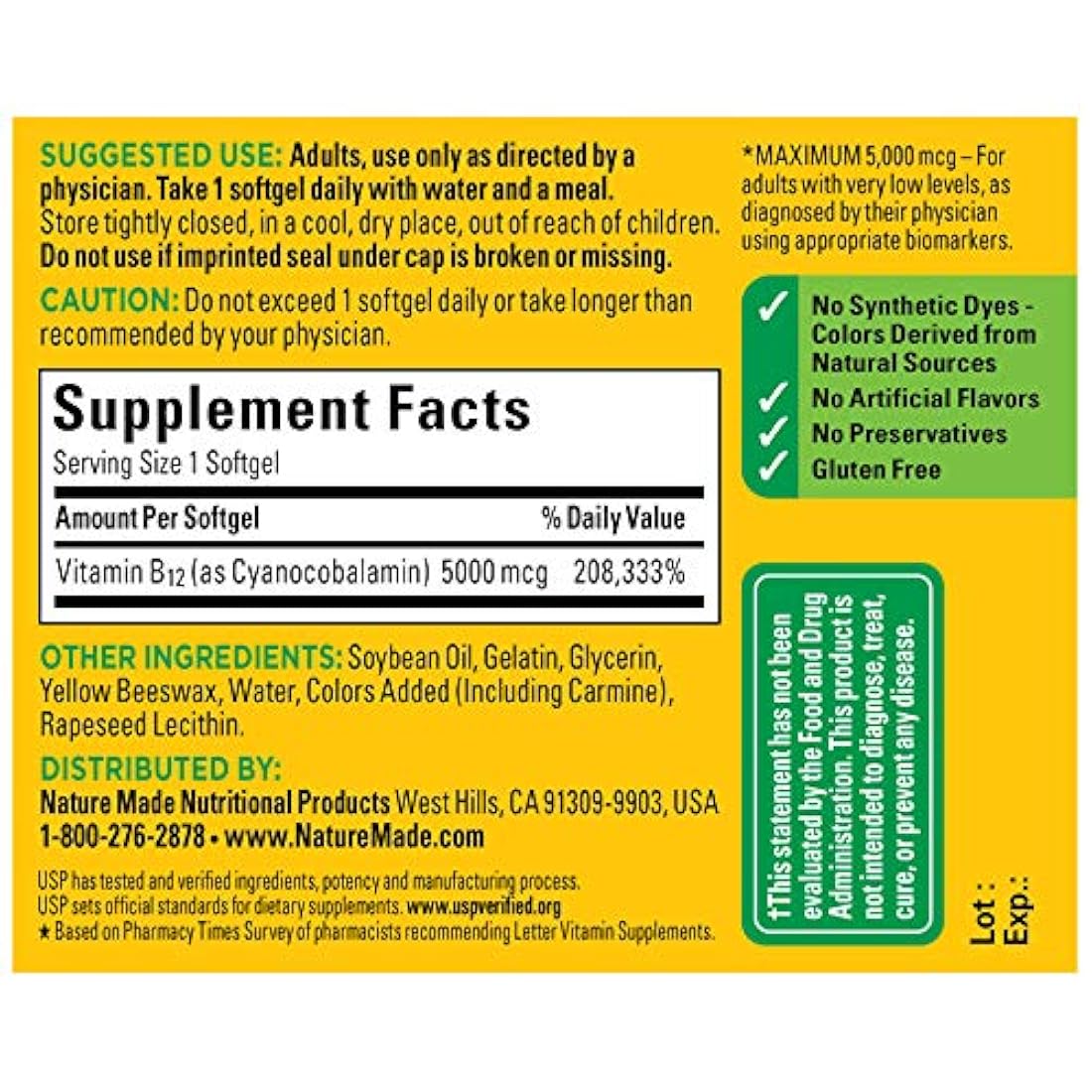 Suplemento Vitamina B12 de 5000 mcg