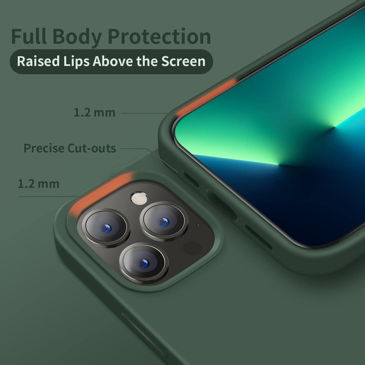 Cordking Funda diseñada para iPhone 13 Pro Max, funda protectora de silicona ultra delgada a prueba de golpes con forro de microfibra suave antiarañazos, 6.7 pulgadas, verde alpino