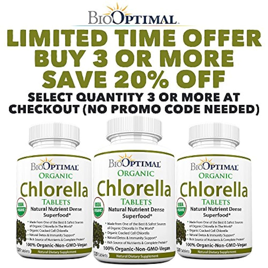 BioOptimal Chlorella, comprimidos orgánicos de clorella
