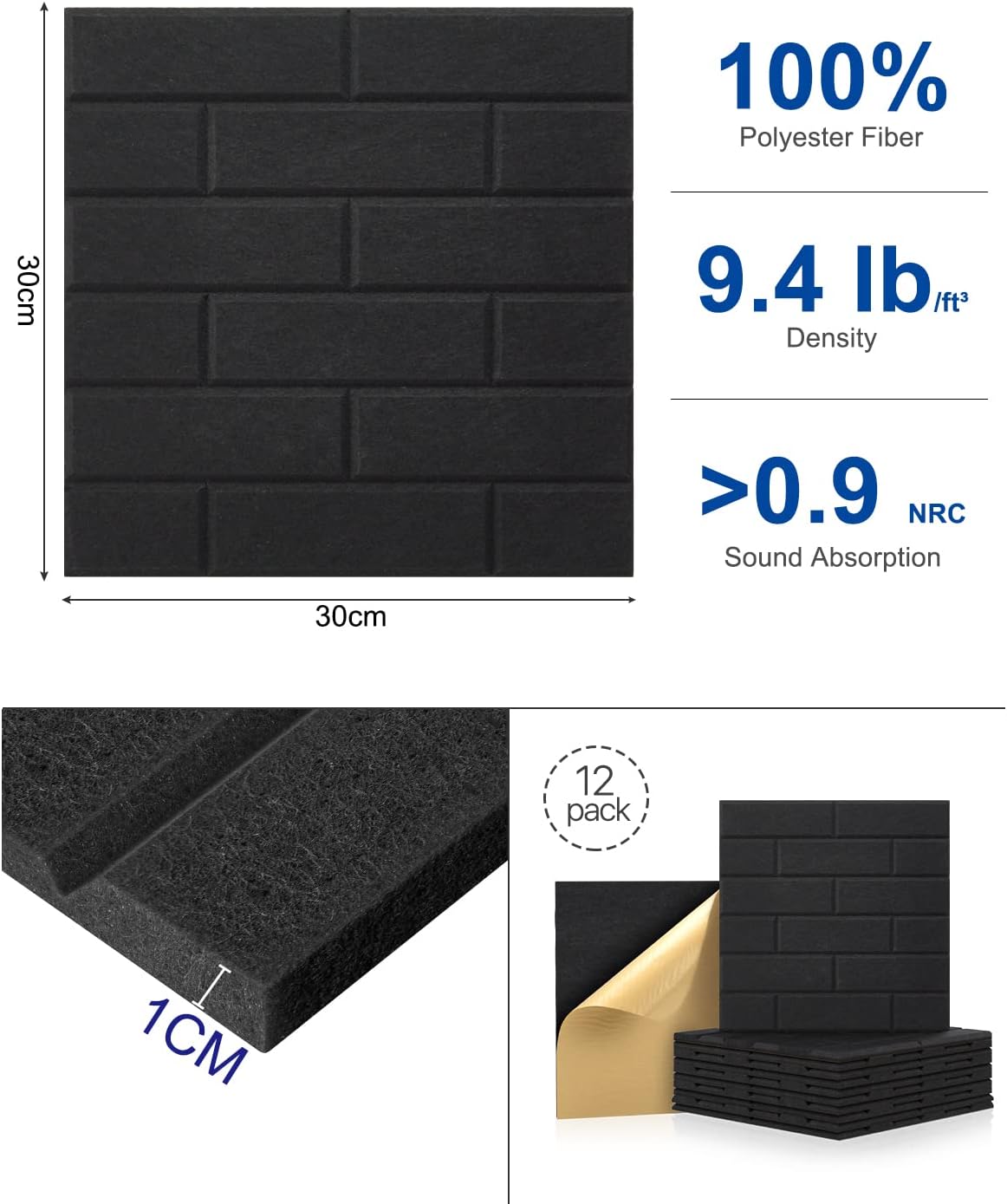 Paneles Acústicos Autoadhesivos 12 Pack 12x12 para Sonido