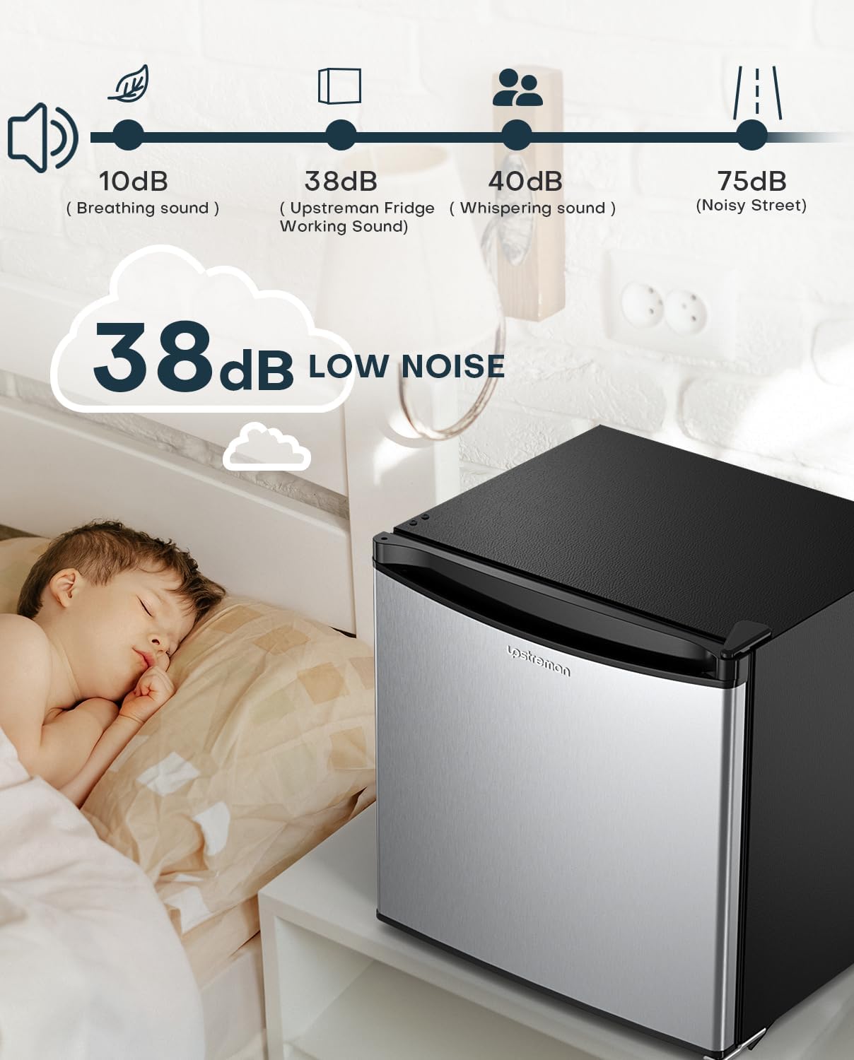 Mini nevera con congelador Upstreman 1.7 Cu.ft, FR17