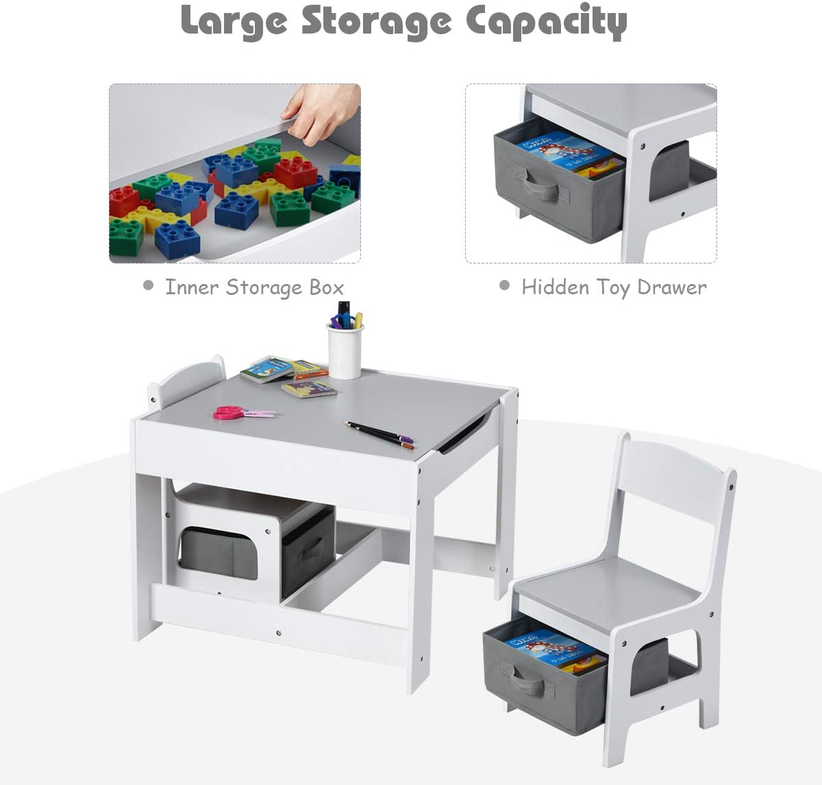 Juego de mesa y silla para niños 3 en 1 con cajón Costzon