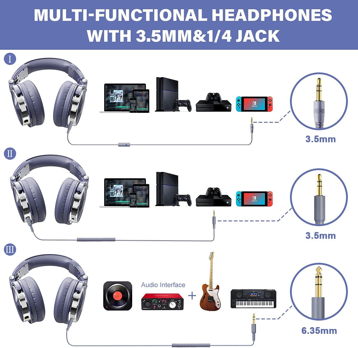 Auriculares OneOdio para estudio, 50mm, jack 1/4 a 3.5mm