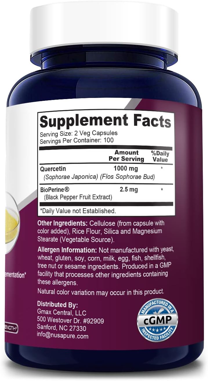 Suplemento NusaPure Quercetina 1000mg 200 cápsulas vegetal