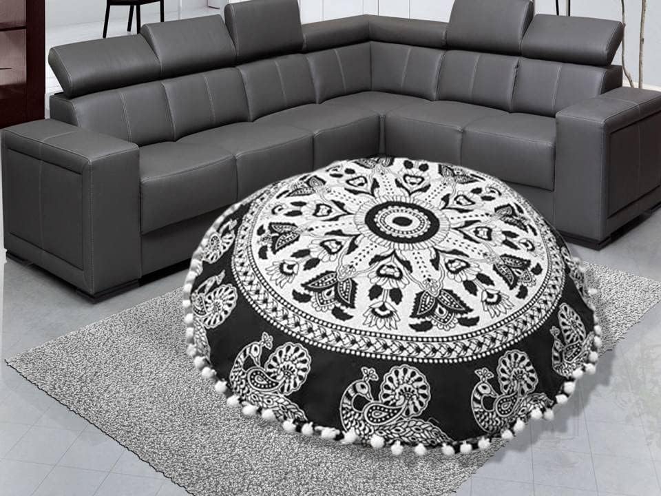 My Dream Carts Cojines redondos de 22 pulgadas para asiento de piso "Solo cubierta", fundas de cojín decorativas con mandala bohemio, funda de cojín para meditación, puf para yoga, hippie